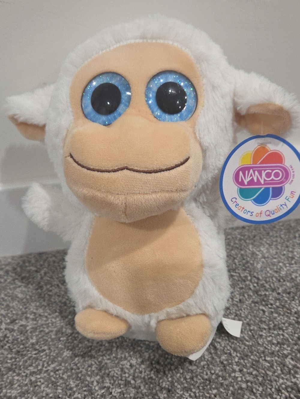 White Plush Lamb with Big Blue Sparkle Eyes - Kids Toy Nwt Newco 10 Inch